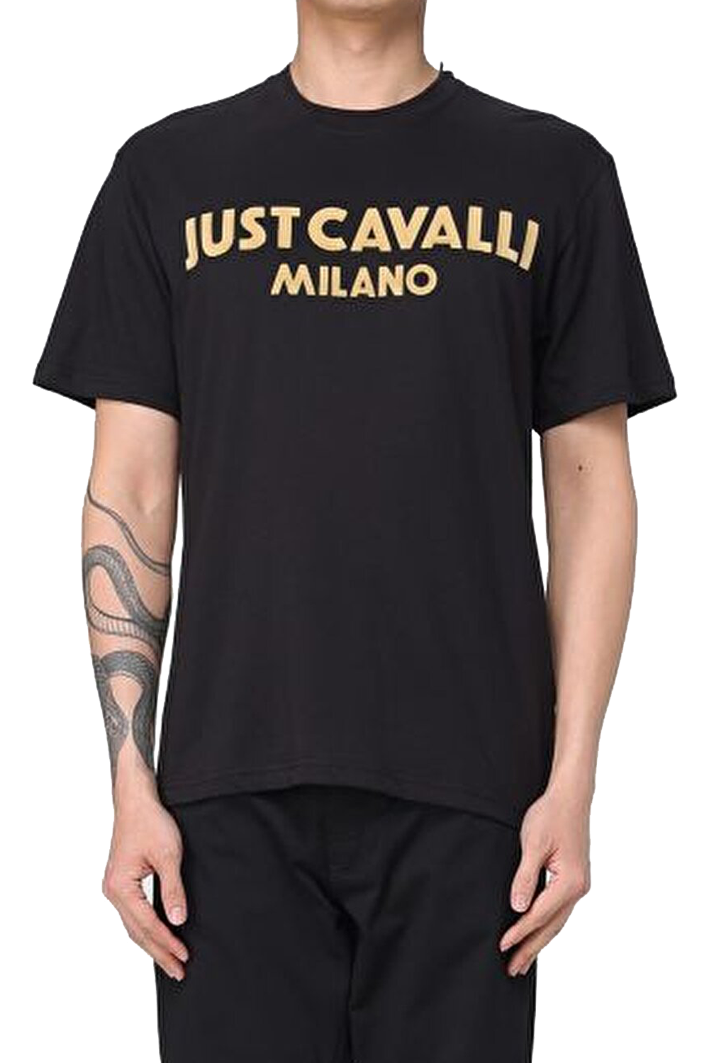 Just Cavalli Black Tonal Logo Flock T-Shirt for Men