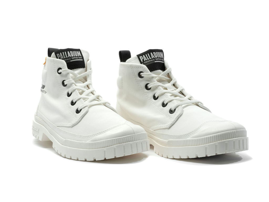 Palladium SP20 Hi-Tech White Durable Canvas Boots for Men and Women