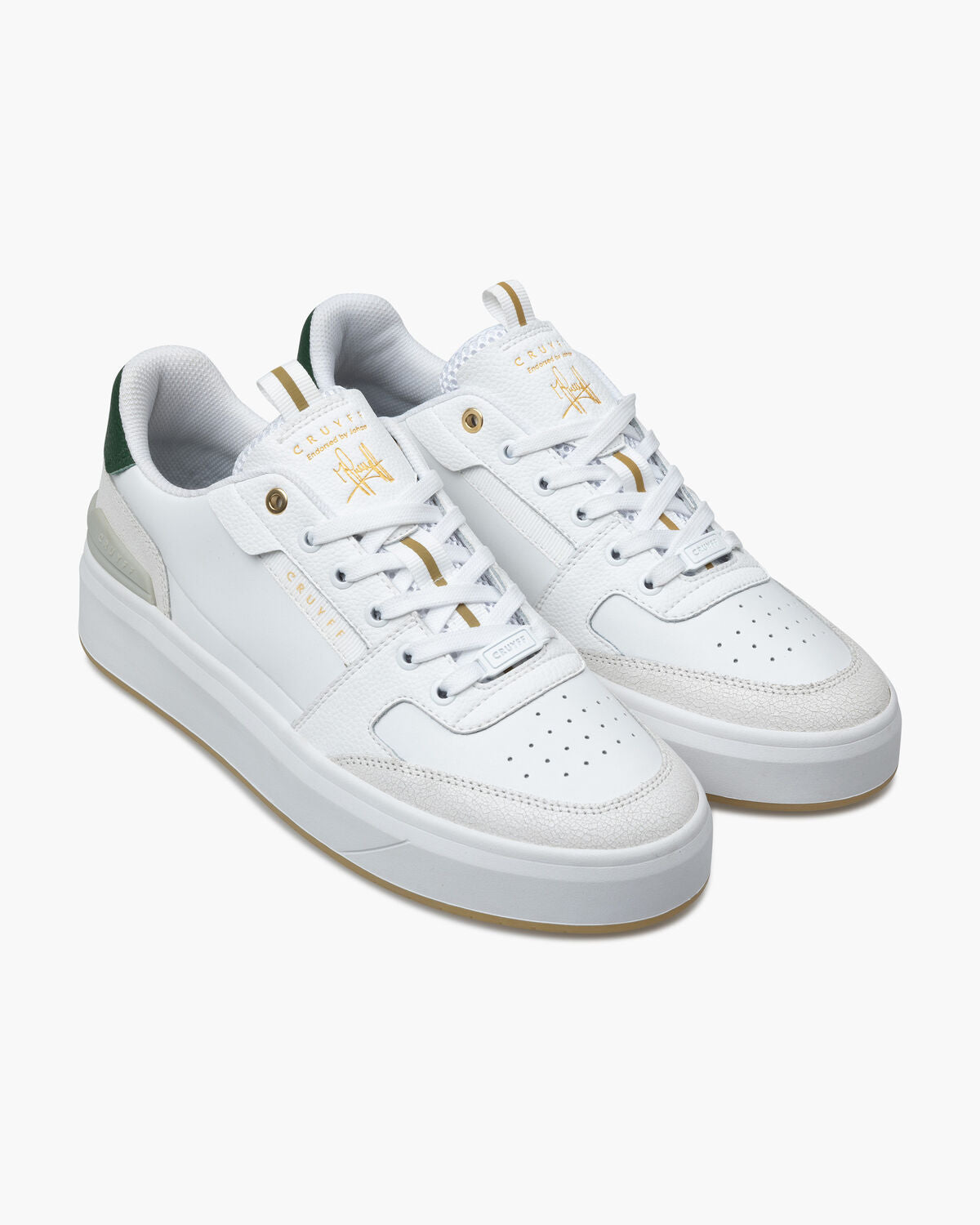 Premium White Leather Tennis Sneakers with Gold Accents and Cushioned Insole