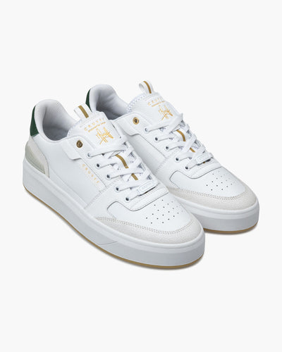 Premium White Leather Tennis Sneakers with Gold Accents and Cushioned Insole