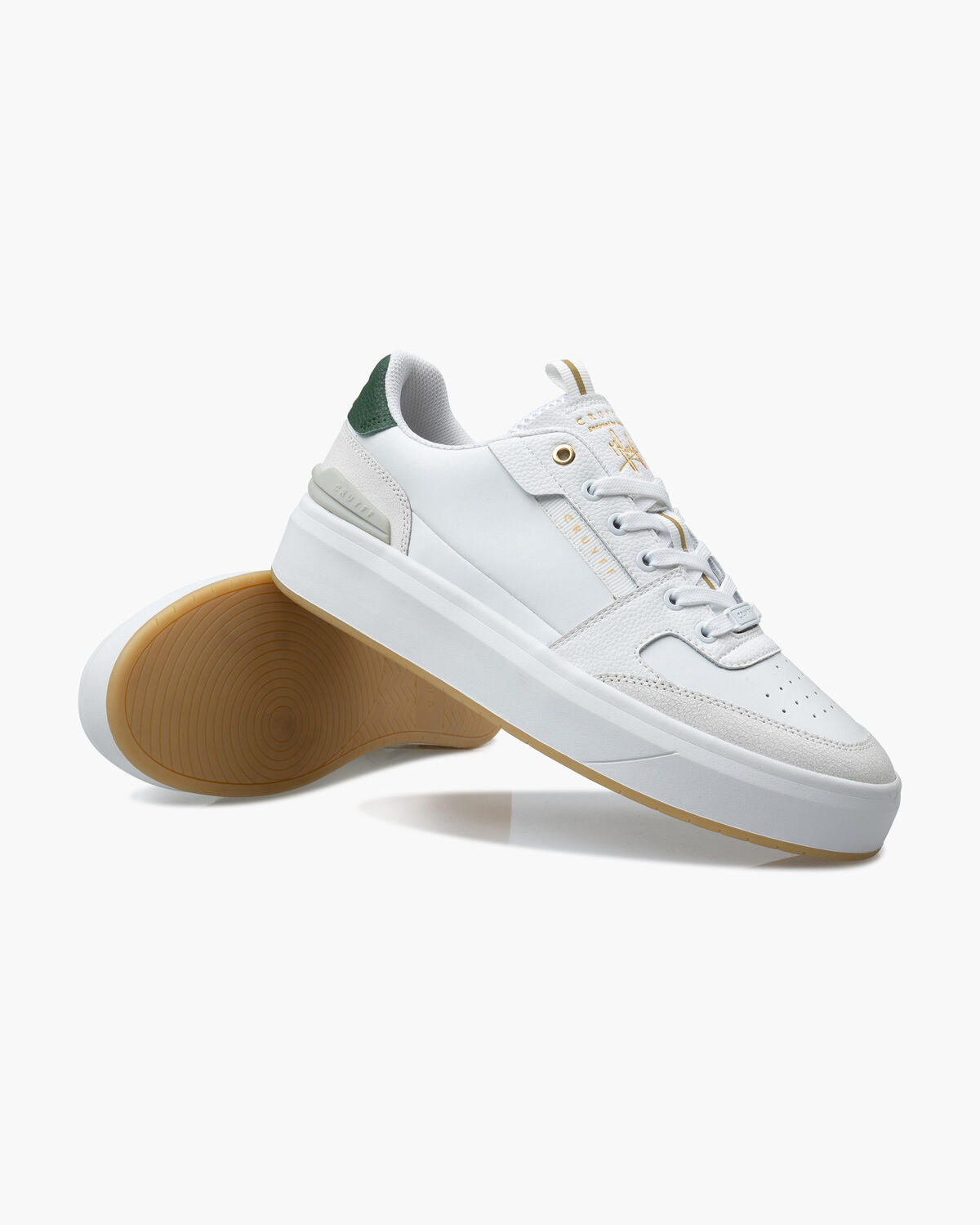 Premium White Leather Tennis Sneakers with Gold Accents and Cushioned Insole