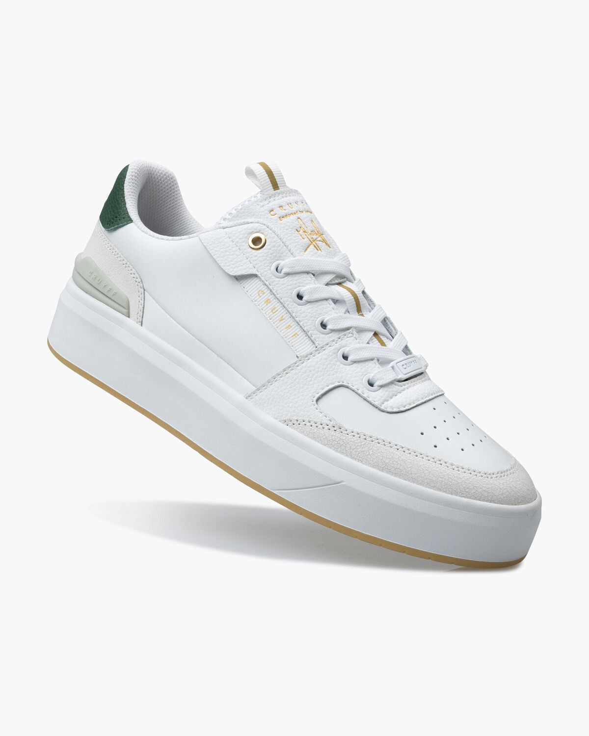 Premium White Leather Tennis Sneakers with Gold Accents and Cushioned Insole