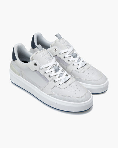 Cruyff Endorsed Tennis Sneaker: Grey Leather, Cushioned Insole, Gold Accents