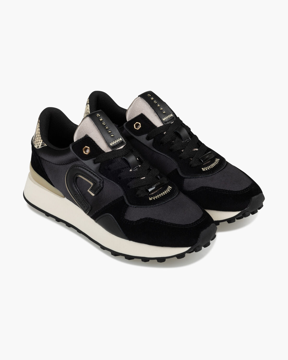 Cruyff Park Runner Satin Sneaker: Luxe Black Comfort for All-Day Wear