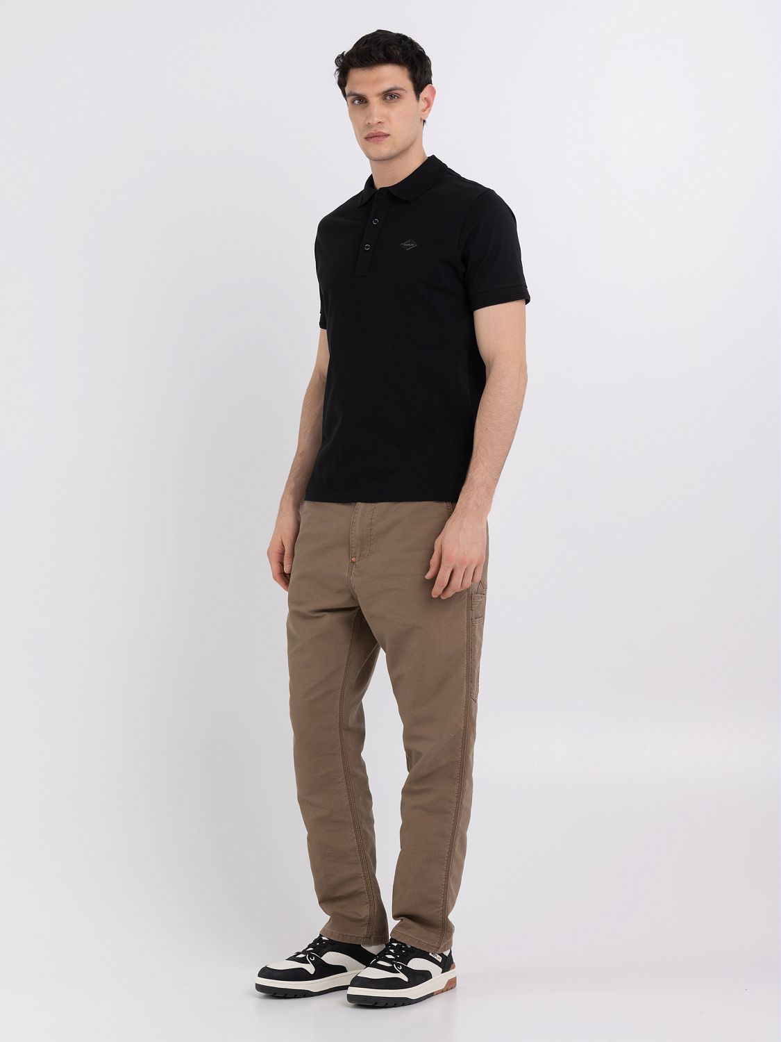 Replay Men's Classic Black Golfer Polo Shirt with Embroidered Logo