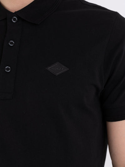 Replay Men's Classic Black Golfer Polo Shirt with Embroidered Logo