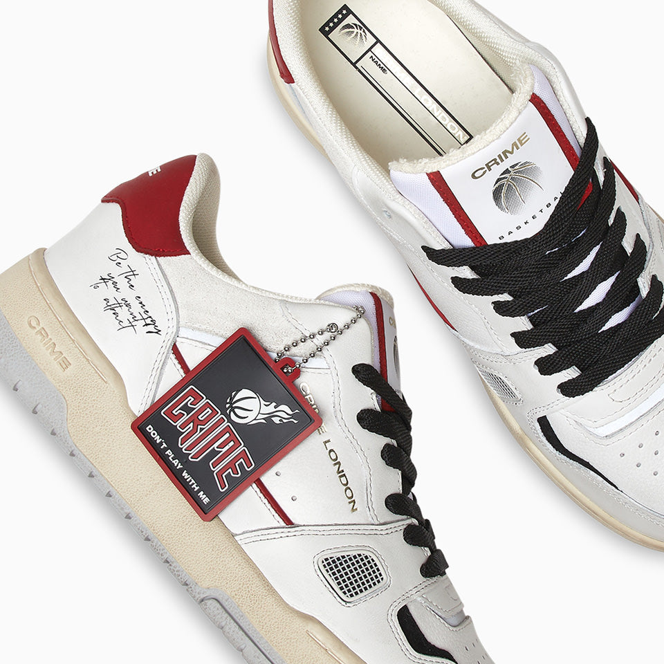 Crime London Off Court OG Rebel Red Sneakers: Premium Italian White Leather Shoes