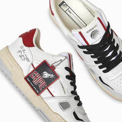 Crime London Off Court OG Rebel Red Sneakers: Premium Italian White Leather Shoes