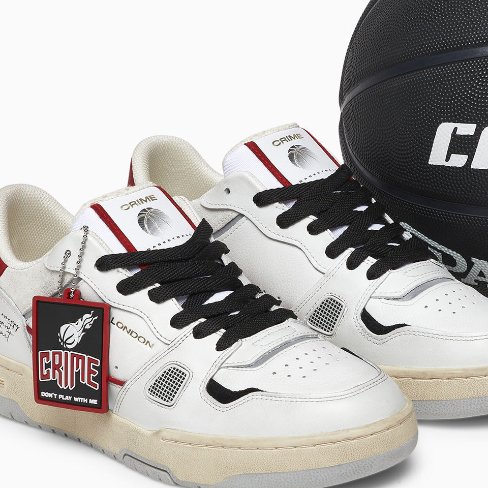 Crime London Off Court OG Rebel Red Sneakers: Premium Italian White Leather Shoes