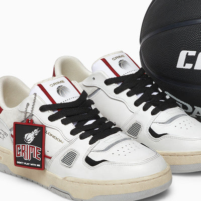 Crime London Off Court OG Rebel Red Sneakers: Premium Italian White Leather Shoes