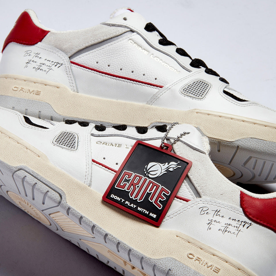 Crime London Off Court OG Rebel Red Sneakers: Premium Italian White Leather Shoes