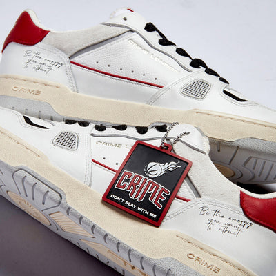 Crime London Off Court OG Rebel Red Sneakers: Premium Italian White Leather Shoes
