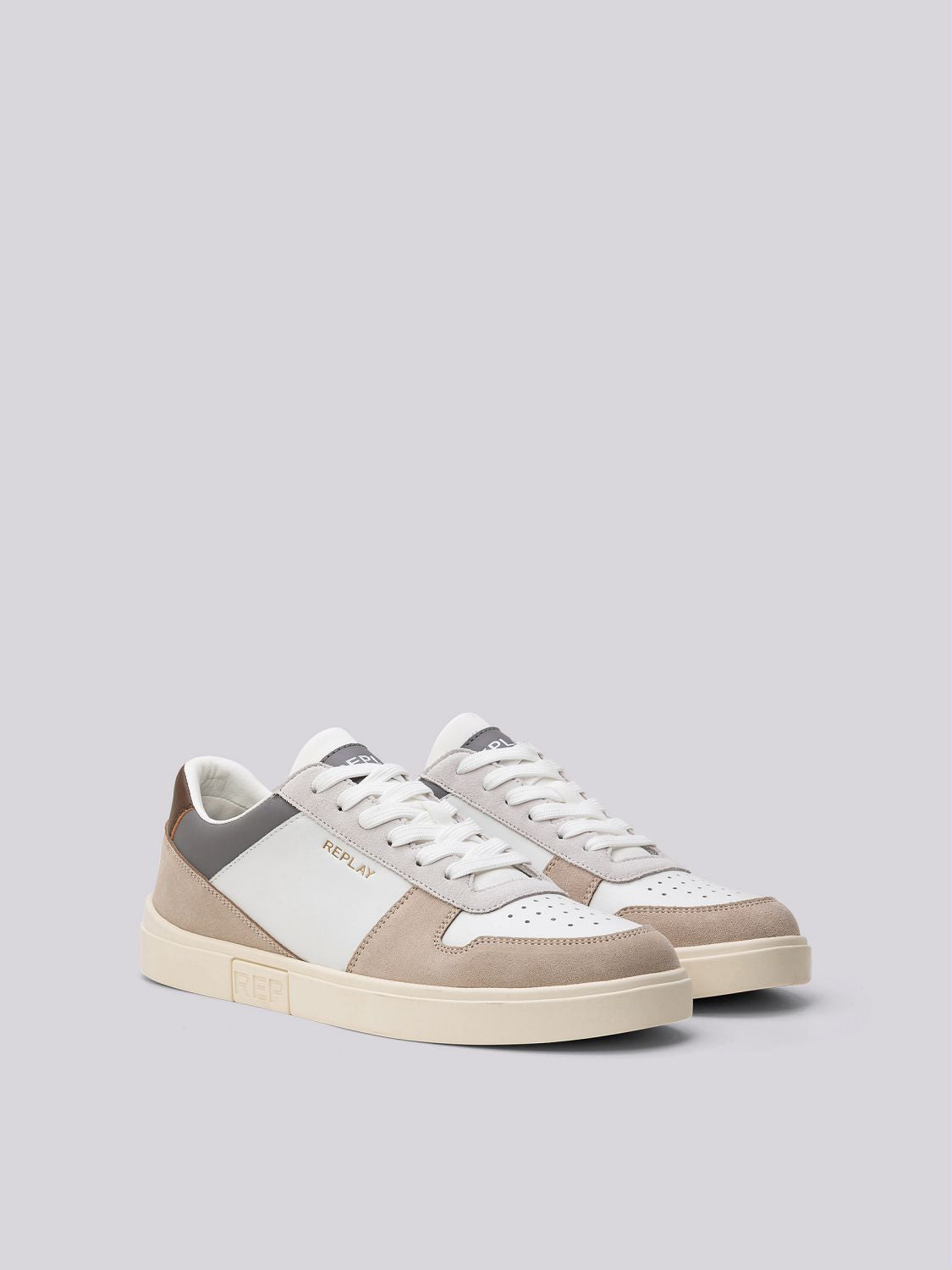 Replay Polys Court 3 Sneaker: Stylish Low-Cut Multi-Color White Beige Design