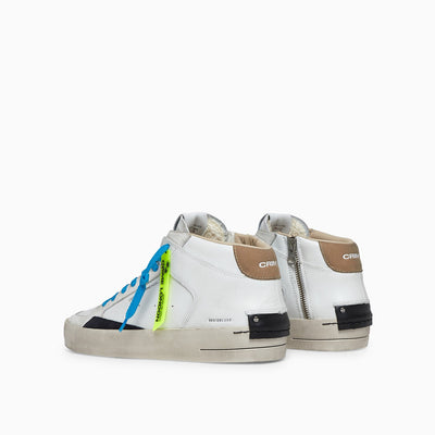 Crime London SK8 Deluxe Mid Sneaker: Premium Italian Crafted White Leather