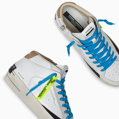 Crime London SK8 Deluxe Mid Sneaker: Premium Italian Crafted White Leather