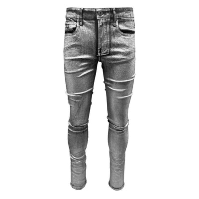 Vialli Universe Skinny Coated Jeans, Silver Finish, Sleek Form-Fitting Silhouette