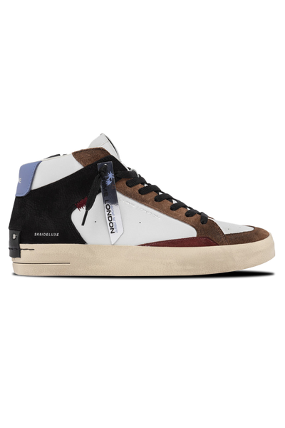 Crime London SK8 Deluxe Mid Boot: Premium White Leather with Suede Accents