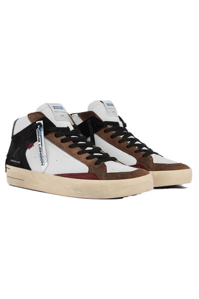 Crime London SK8 Deluxe Mid Boot: Premium White Leather with Suede Accents