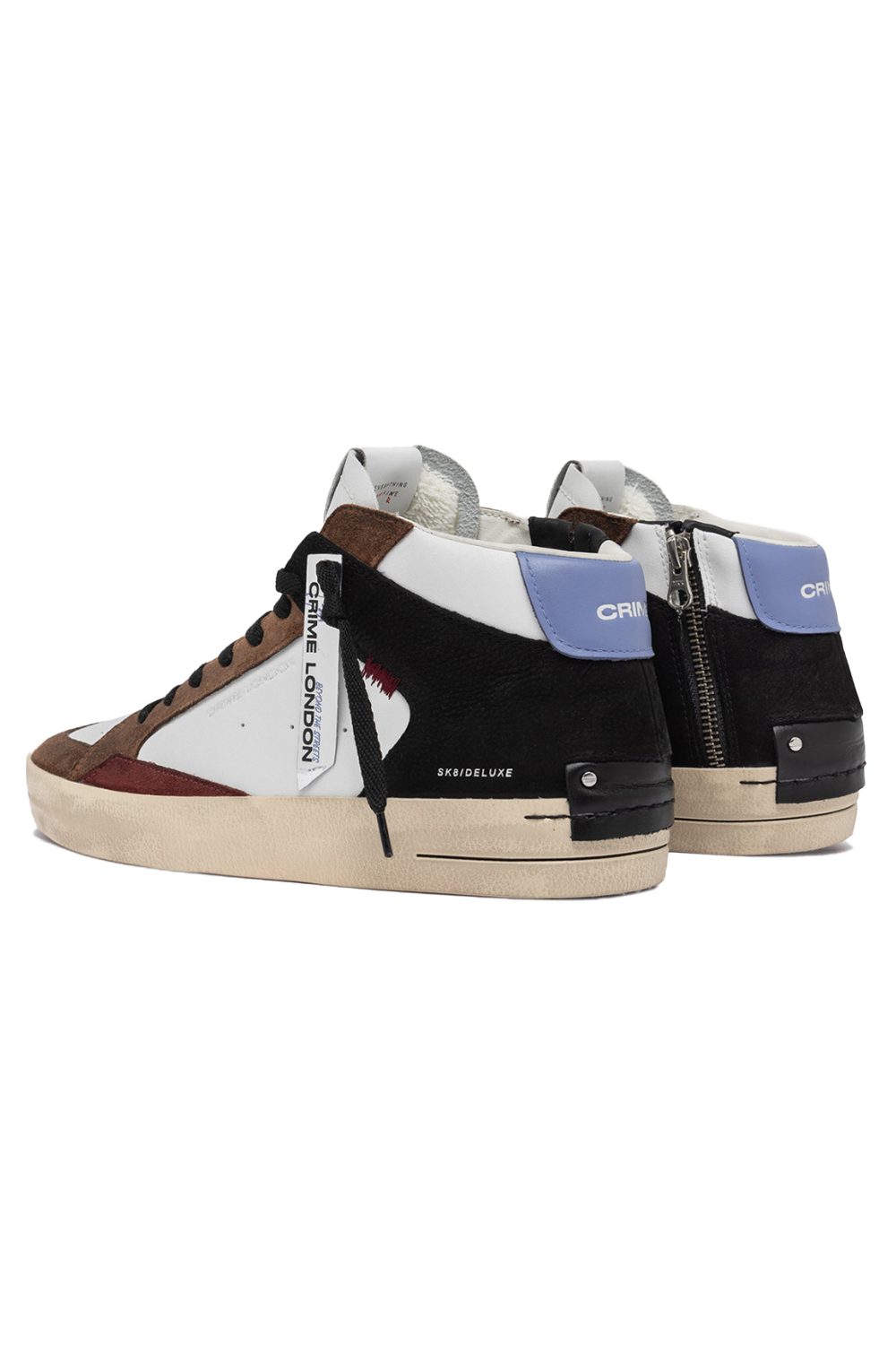 Crime London SK8 Deluxe Mid Boot: Premium White Leather with Suede Accents