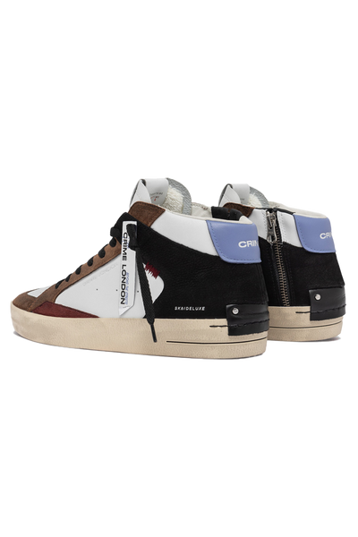 Crime London SK8 Deluxe Mid Boot: Premium White Leather with Suede Accents