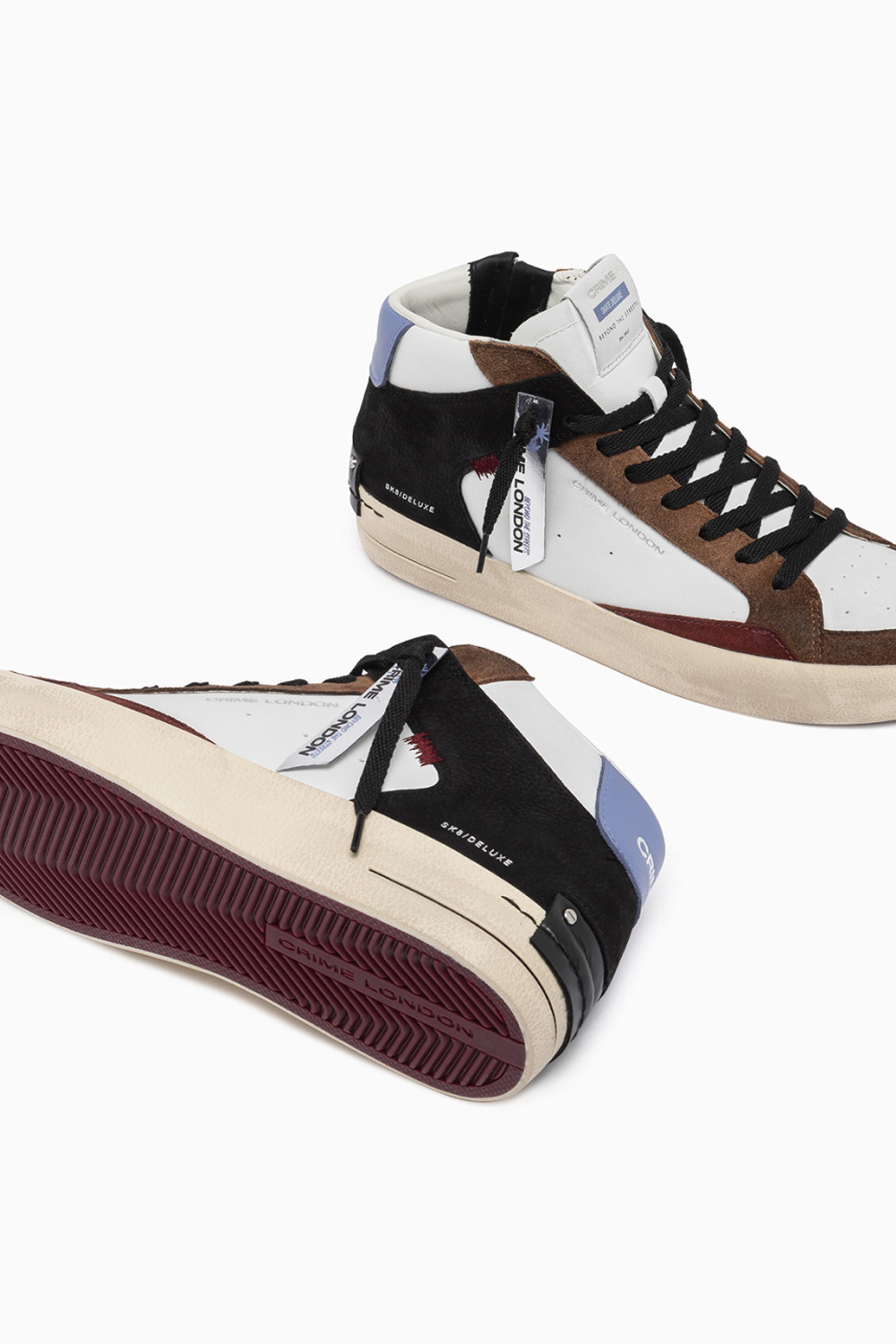 Crime London SK8 Deluxe Mid Boot: Premium White Leather with Suede Accents