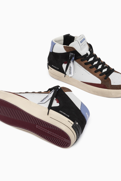Crime London SK8 Deluxe Mid Boot: Premium White Leather with Suede Accents