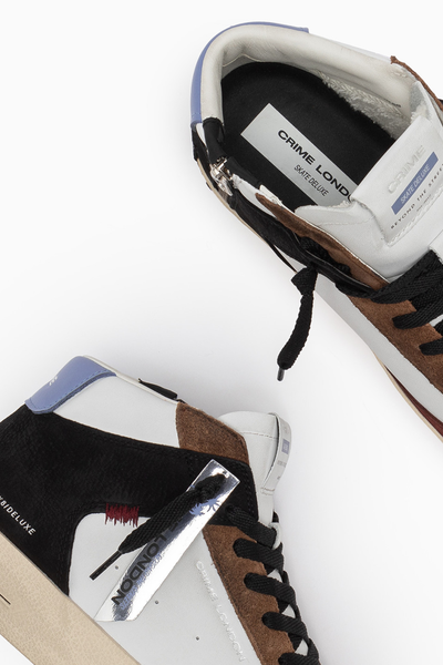 Crime London SK8 Deluxe Mid Boot: Premium White Leather with Suede Accents