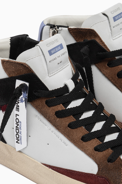 Crime London SK8 Deluxe Mid Boot: Premium White Leather with Suede Accents