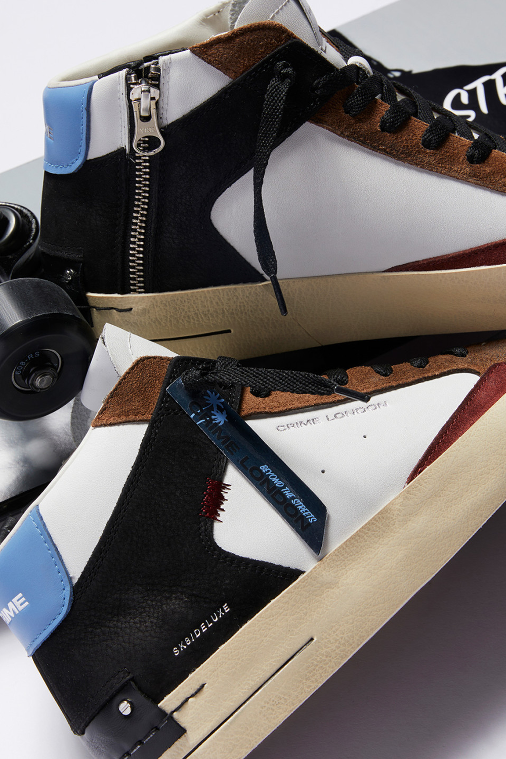 Crime London SK8 Deluxe Mid Boot: Premium White Leather with Suede Accents