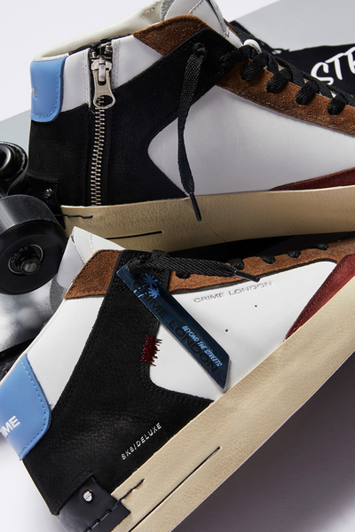 Crime London SK8 Deluxe Mid Boot: Premium White Leather with Suede Accents