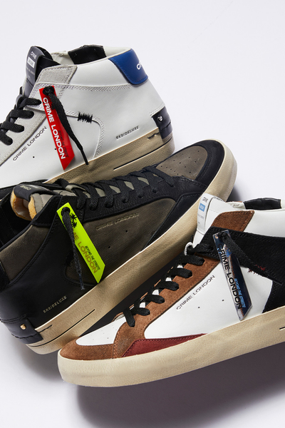Crime London SK8 Deluxe Mid Boot: Premium White Leather with Suede Accents