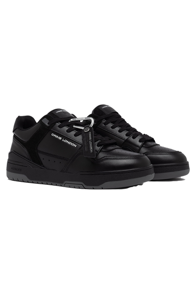 Premium Italian Black Leather Dribble Sneakers with Suede Accents for Men