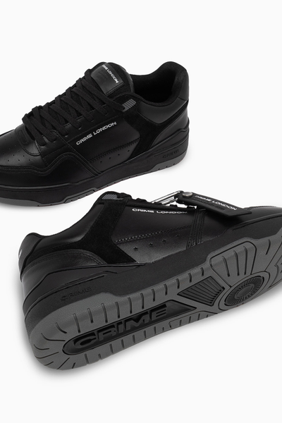 Premium Italian Black Leather Dribble Sneakers with Suede Accents for Men