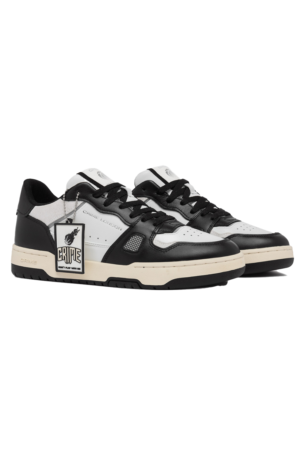 Crime London Off Court OG Sneaker: Premium White Leather with Sleek Black Accents