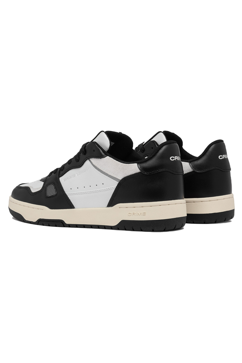 Crime London Off Court OG Sneaker: White Leather, Black Accents, Italian Craftsmanship