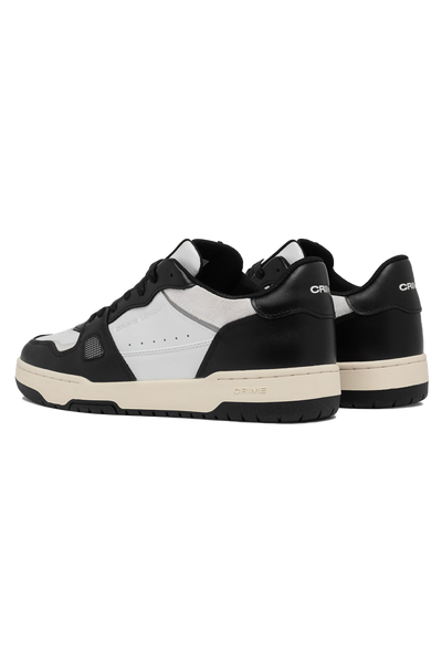 Crime London Off Court OG Sneaker: White Leather, Black Accents, Italian Craftsmanship