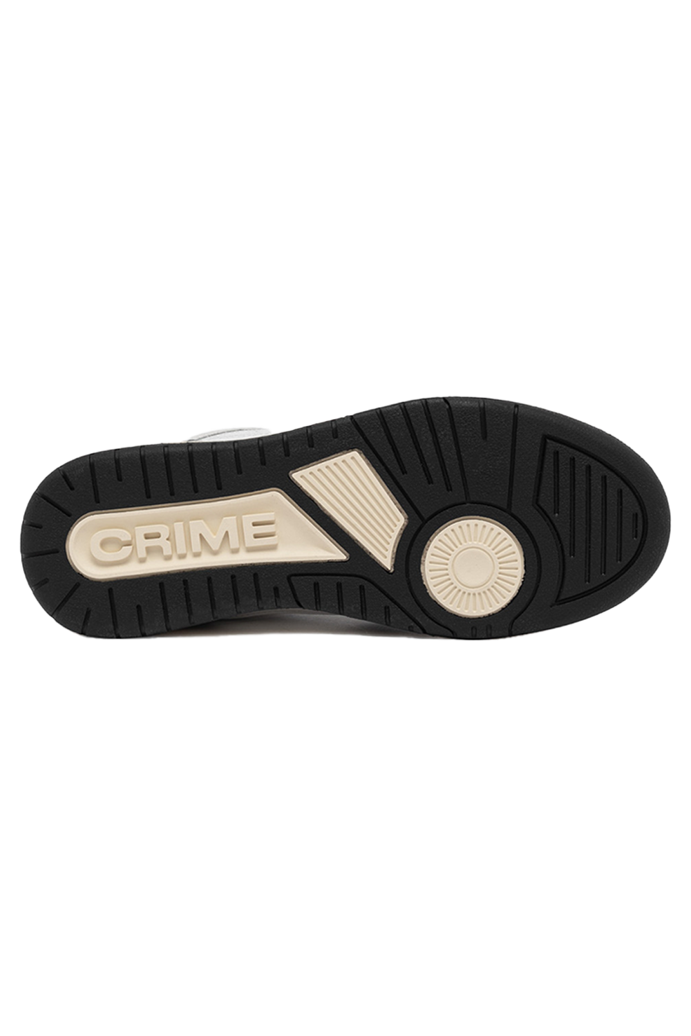 Crime London Off Court OG Sneaker: White Leather, Black Accents, Italian Craftsmanship