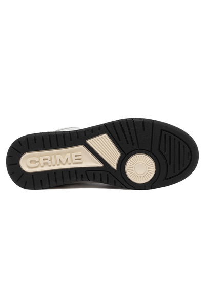 Crime London Off Court OG Sneaker: White Leather, Black Accents, Italian Craftsmanship