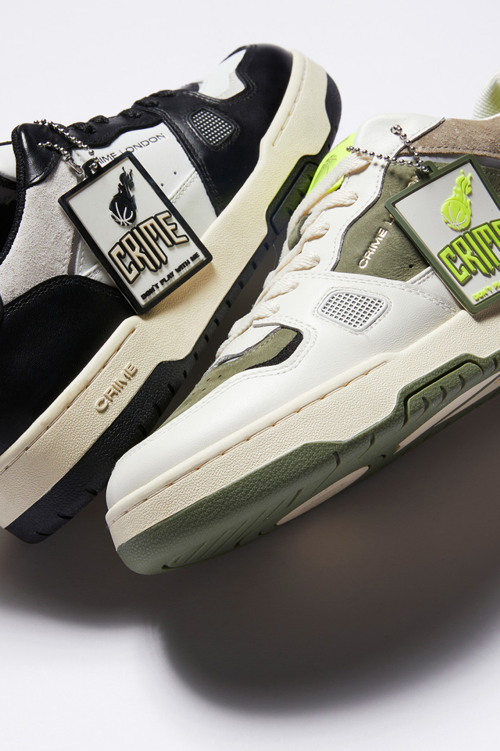 Crime London Off Court OG Sneaker: White Leather, Black Accents, Italian Craftsmanship