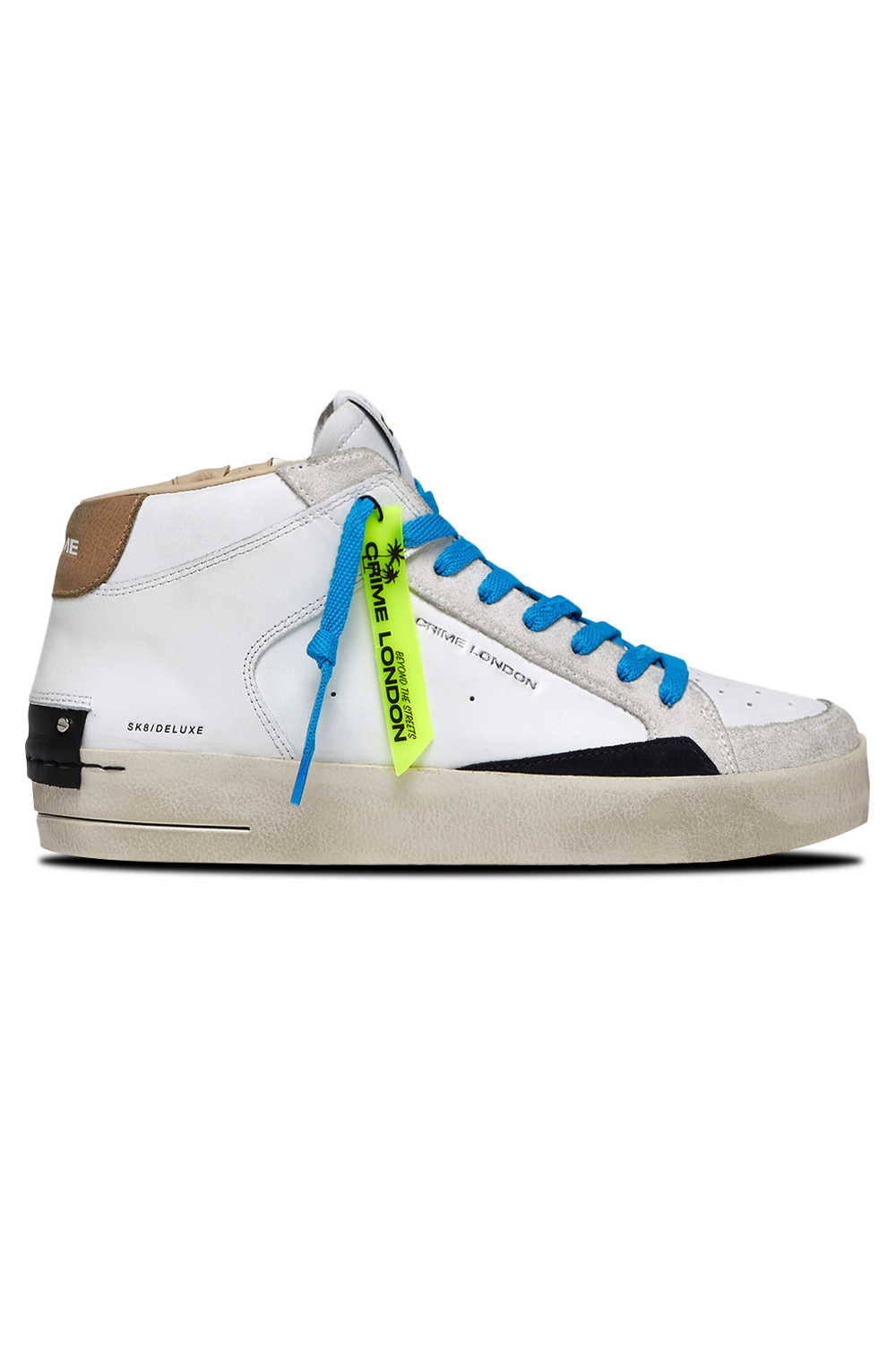 Crime London SK8 Deluxe Mid Sneaker: Premium Italian Crafted White Leather