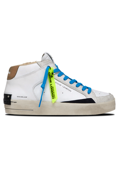 Crime London SK8 Deluxe Mid Sneaker: Premium Italian Crafted White Leather