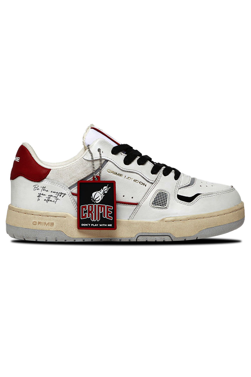 Crime London Off Court OG Rebel Red Sneakers: Premium Italian White Leather Shoes