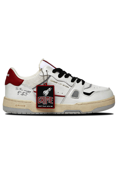 Crime London Off Court OG Rebel Red Sneakers: Premium Italian White Leather Shoes