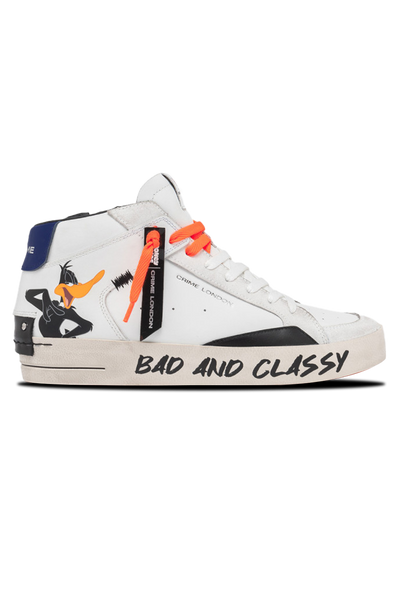 Daffy Duck White Mid-Top Sneaker with Graffiti Outsole for Ultimate Style