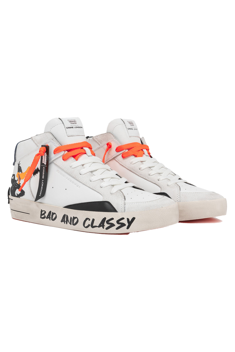Daffy Duck White Mid-Top Sneaker with Graffiti Outsole for Ultimate Style