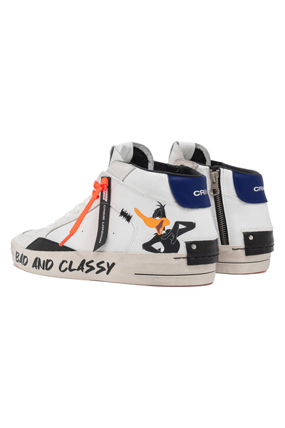 Daffy Duck White Mid-Top Sneaker with Graffiti Outsole for Ultimate Style