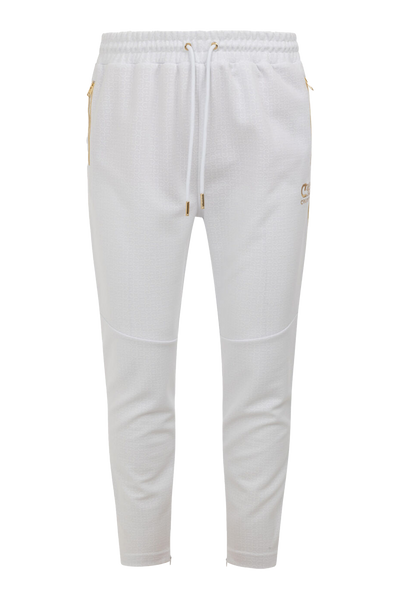 Cruyff Refero Track Pants: White Gold Edition with Zip Pockets and Drawstrings
