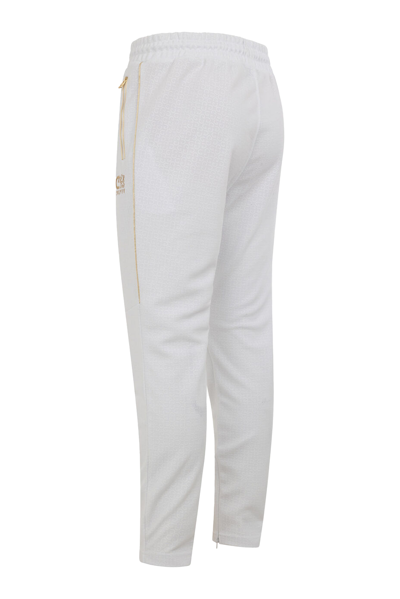 Cruyff Refero Track Pants: White Gold Edition with Zip Pockets and Drawstrings