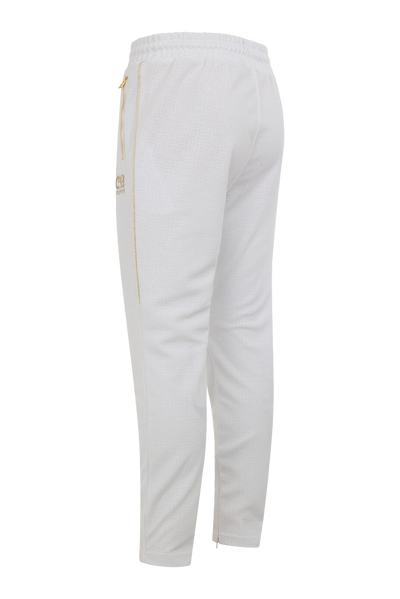 Cruyff Refero Track Pants: White Gold Edition with Zip Pockets and Drawstrings