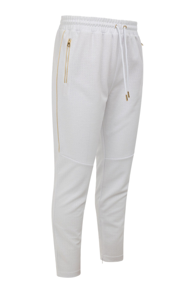Cruyff Refero Track Pants: White Gold Edition with Zip Pockets and Drawstrings
